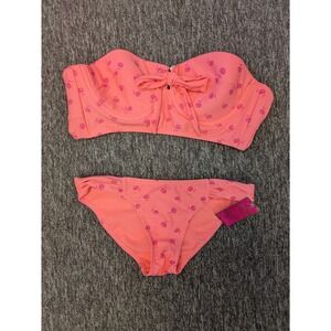 Candie's Swimsuit Set Medium Coral Pink Floral Strapless Bikini Two Piece‎ NWT